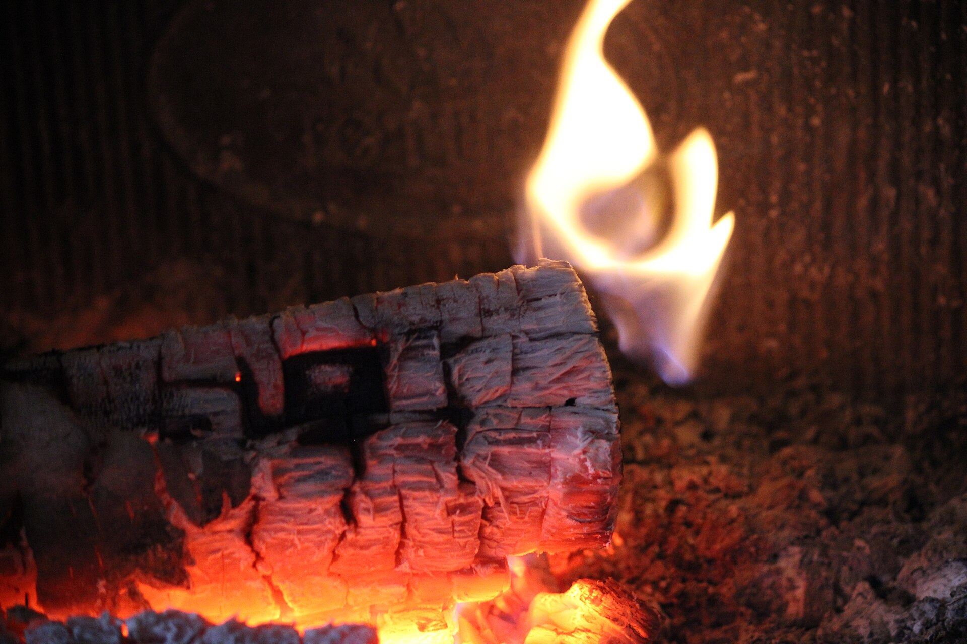 A wood fire burning in a stove